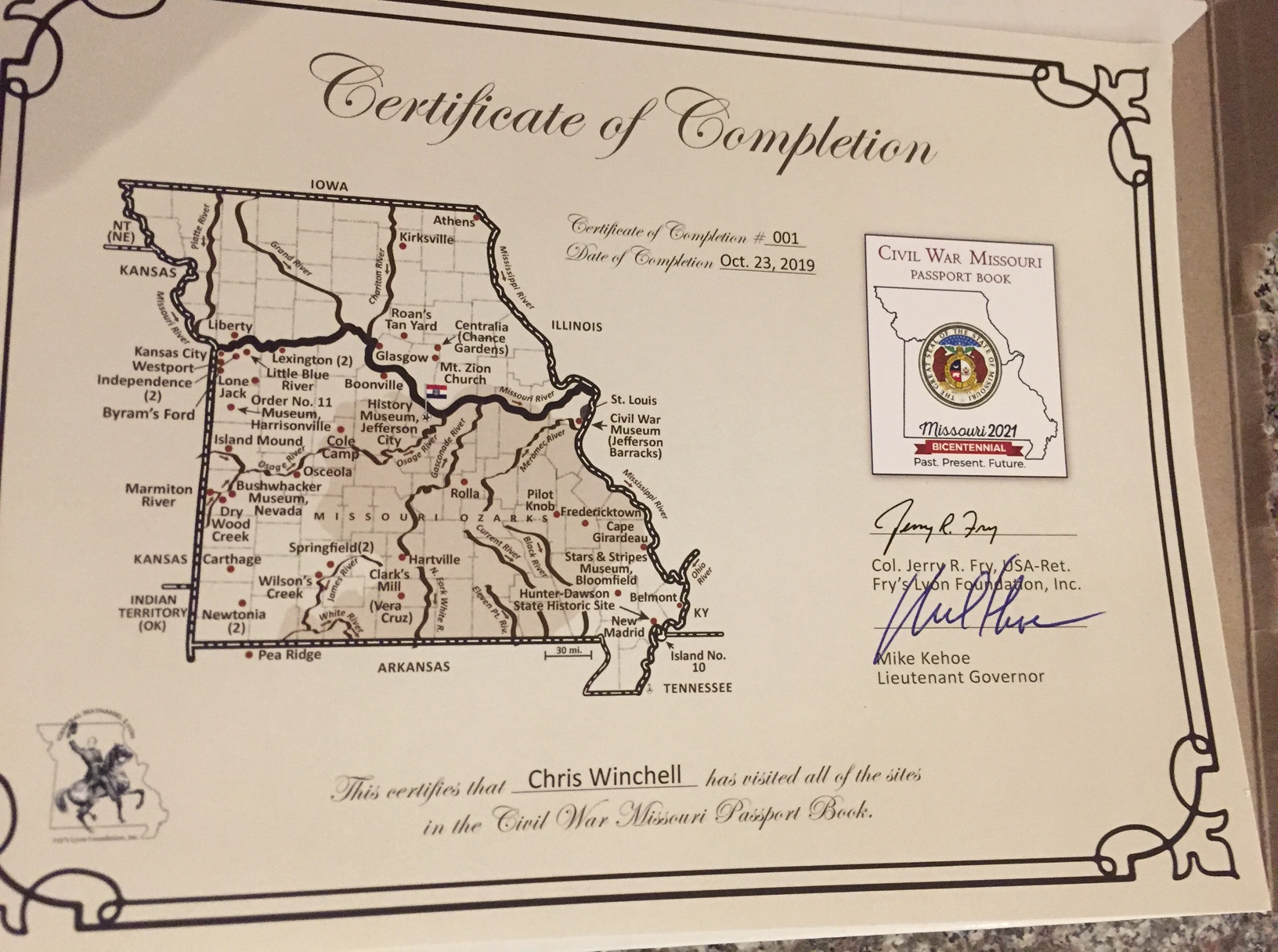 First Certificate of Completion